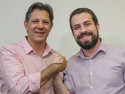 Fernando Haddad (PT) e Guilherme Boulos (PSOL) nas eleições para presidente, em 2018.
