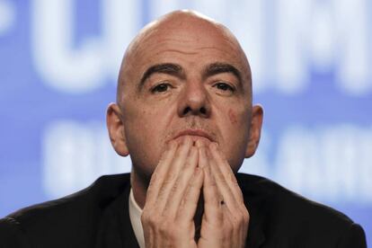 Infantino, presidente de la FIFA, durante una conferencia este jueves en Buenos Aires.