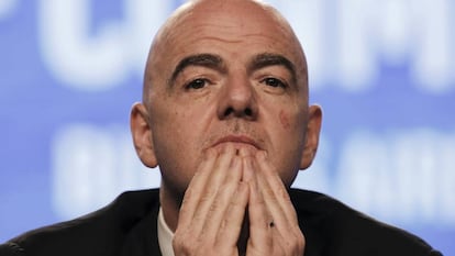 Infantino, presidente de la FIFA, durante una conferencia este jueves en Buenos Aires.