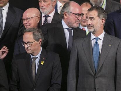 El Rey Felipe VI, junto a Quim Torra, en el Salon del Automovil de Barcelona el pasado mayo.