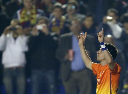 Messi celebra uno de los goles.