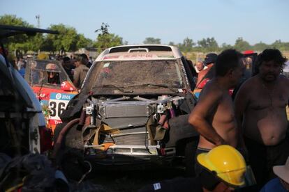 El Mini de Guo Meiling tras sufrir el accidente.