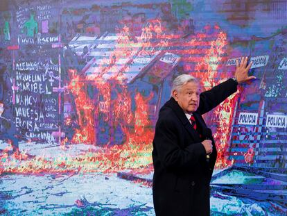 El presidente de México, Andrés Manuel López Obrador, durante la conferencia de prensa matutina del 9 de marzo.