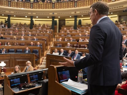 Alberto Núñez Feijóo interviene durante una sesión de control al Gobierno.