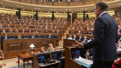 Alberto Núñez Feijóo interviene durante una sesión de control al Gobierno.