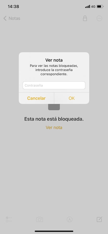 Nota bloqueada en un iPhone.