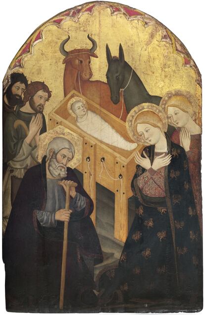 'Adoración de los pastores' de los hermanos Serra, pintado entre 1365 y 1375, procedente de un retablo de grandes dimensiones de los que no se conocen otras partes.