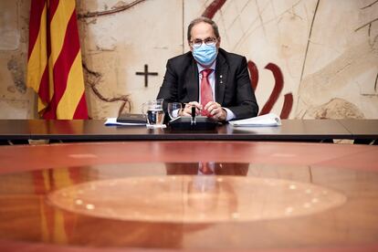 El presidente de la Generalitat, Quim Torra, durante la reunión semanal del gobierno catalán