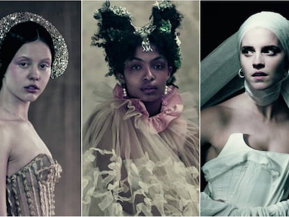 Las actrices Mia Goth, Yara Shahidi y Emma Watson en el calendario Pirelli 2020 que corrió a cargo del fotógrafo Paolo Roversi.