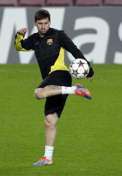 Messi, en el entrenamiento del Camp Nou