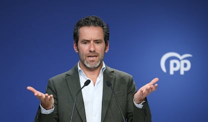 El portavoz del PP, Borja Sémper, durante la rueda de prensa posterior a la reunión del Comité de Dirección del Partido Popular, en la sede nacional del PP, a 5 de junio de 2023, en Madrid (España). 