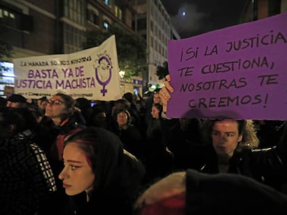 Protesta contra la sentencia de Manresa, este lunes en Madrid.