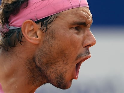 Rafa Nadal durante la final del Conde de Godó este domingo en Barcelona.