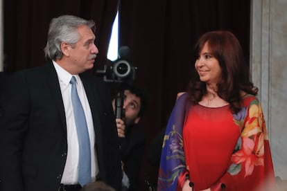 El presidente argentino, Alberto Fernández, y la vicepresidente Cristina Kirchner participan en la inauguración de las sesiones ordinarias en el Congreso, el 1 de marzo de 2020 en Buenos Aires.