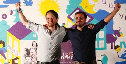Iglesias y Garzón durante el inicio de la campaña este viernes.
