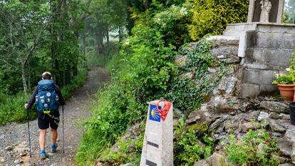 Un peregrino cubre una de las etapas del Camino Primitivo en Galicia.