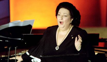 Montserrat Caballe durante un concierto dedicado al 50 aniversario de la UNESCO 