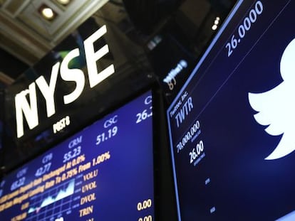 Logo de Twitter en un monitor del New York Stock Exchange