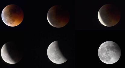 Sucesión de imágenes del eclipse lunar vistas desde Valencia.