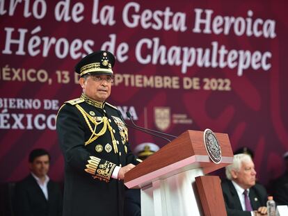 Luis Cresencio Sandoval durante su discurso de esta mañana.