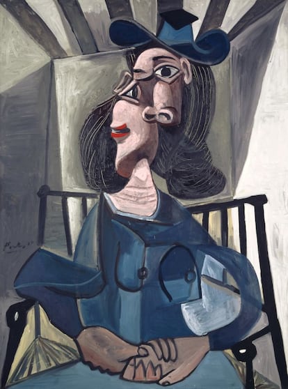 'Mujer con sombrero sentada en un sillón' ('Femme au chapeau assise dans un fauteuil'). Óleo sobre lienzo, 130,5 x 97,5 cm. 1941-42. Kunstmuseum Basel, adquirido con una aportación de la Fundación Max Geldner y una contribución extraordinaria del Gobierno en 1967.