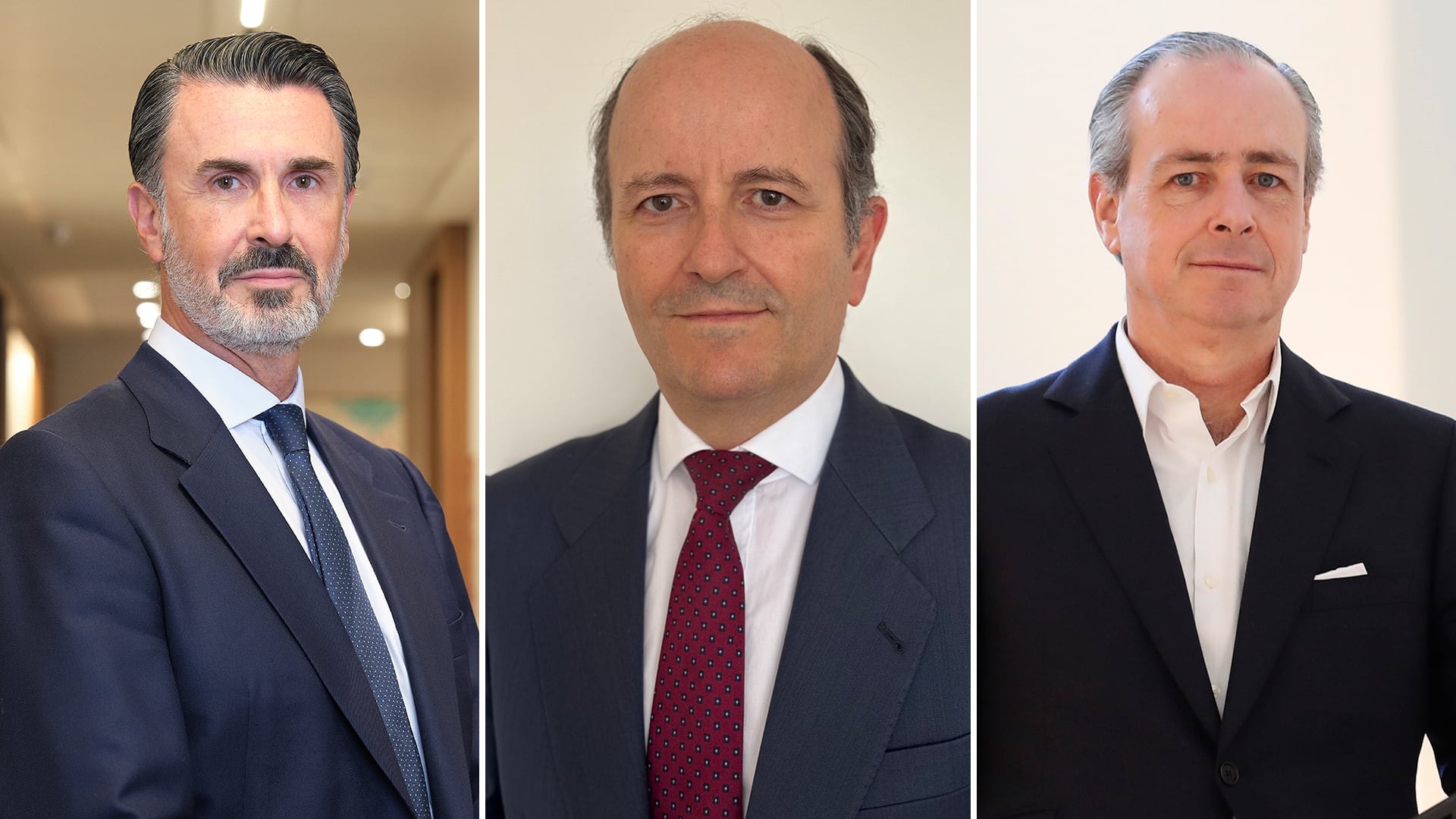 Ignacio de la Colina, presidente de JP Morgan España (izquierda), Juande  Gómez-Villalba, CEO de Goldman Sachs en España y Portugal (centro), y Luis Sancho, CEO de BNP Paribas CIB España (derecha).