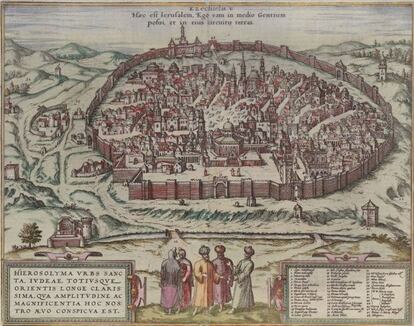 Mapa de Jerusalén, Hogenberg, Braun y Jansson. Ámsterdam, siglo XVIII.