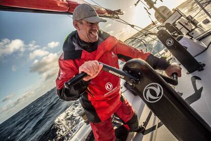 Stu Bannatyne a bordo del Dongfeng durante un entrenamiento.