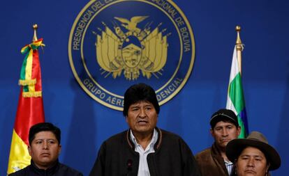 Evo Morales durante seu pronunciamento neste domingo em El Alto.