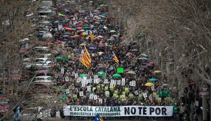 Manifestació en defensa de l'escola catalana, al març.