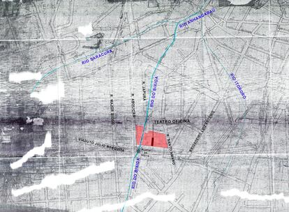 Mapa del río subterráneo que atraviesa el terreno en que se encuentra el Teatro Oficina