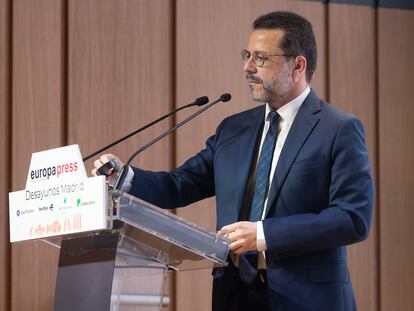 Javier Fernández-Lasquetty, consejero de Economía y Hacienda de la Comunidad de Madrid, durante un desayuno informativo de Europa Press, este martes en Madrid.