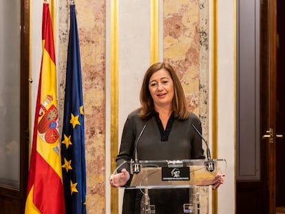 La presidenta del Congreso de los Diputados, Francina Armengol, durante su comparecencia este lunes.