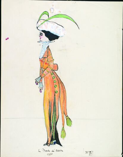 Dibujo de moda de Lartigue (1908).