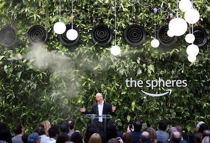 FILE PHOTO: Jeff Bezos comments after opening Amazon Spheres with Alexa