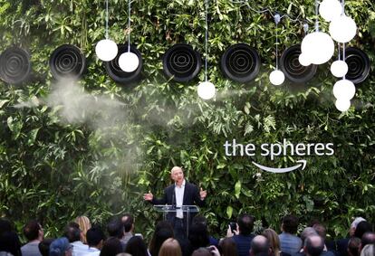 FILE PHOTO: Jeff Bezos comments after opening Amazon Spheres with Alexa