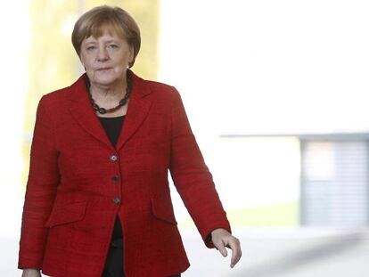 La canciller alemana, Angela Merkel, a su llegada a la Canciller&iacute;a para prounciarse sobre el resultado de las elecciones presidenciales en EE UU