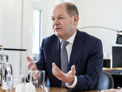 El ministro de Finanzas alemán, Olaf Scholz, durante la entrevista con este diario en su despacho en Berlín.