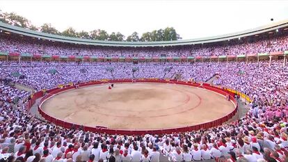 La plaza de Pamplona, en tarde de toros de los Sanfermines de 2023.