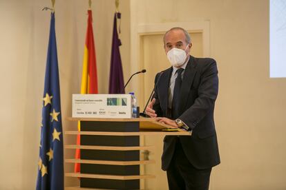 Julián Núñez, presidente de Seopan, el 15 de octubre en las jornadas 'Construyendo un futuro sostenible', en Madrid.