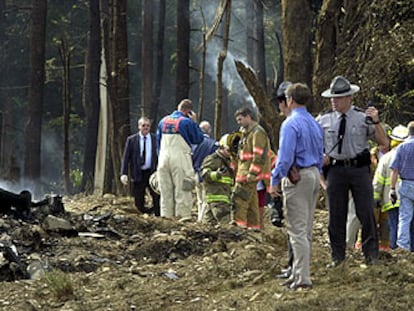 Restos del aparato de United Airlines, en las afueras de Shanksville (Pensilvania), donde se estrelló el 11-S.
