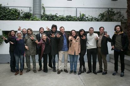 Representantes de entidades de directores, actores, productores y trabajadores de TV, este martes, durante la presentación del manifiesto.
