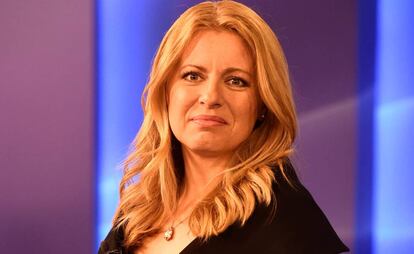 La candidata presidencial eslovaca Zuzana Caputova en un debate de televisión el pasado 26 de marzo.