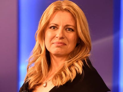 La candidata presidencial eslovaca Zuzana Caputova en un debate de televisión el pasado 26 de marzo.