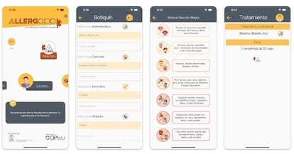 Imágenes de la aplicación AllergApp, disponible de forma gratuita en las dos plataformas más utilizadas para móviles.