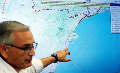  El comisionado para el Corredor Mediterráneo, Josep Vicent Boira, durante la presentación este miércoles de las últimas actuaciones en el mencionado corredor. 