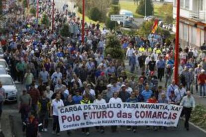 Trabajadores de Navantia Ferrol y Fene durante la marcha reivindicativa llevada a cabo el pasado 12 de marzo. EFE/Archivo