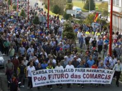 Trabajadores de Navantia Ferrol y Fene durante la marcha reivindicativa llevada a cabo el pasado 12 de marzo. EFE/Archivo