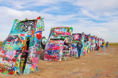 The graffiti-covered cars of the Cadillac Ranch in Amarillo.