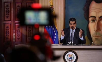 Nicolás Maduro en una rueda de prensa en Caracas este lunes.